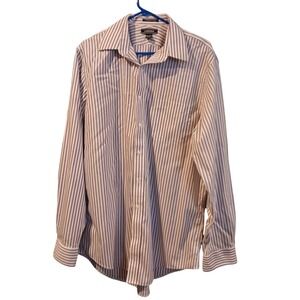 Lands End Traditional Fit Striped Long Sleeve Button Dress Shirt Mens 16 1/2 17T
